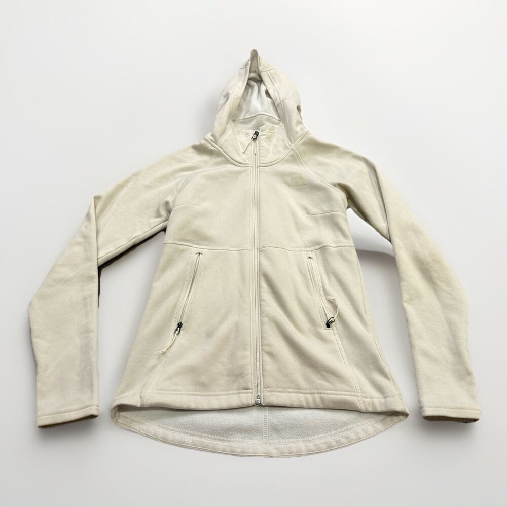 The North Face Womens Cream Ivory Full Zip Lightweight Hooded Fleece Jacket XS